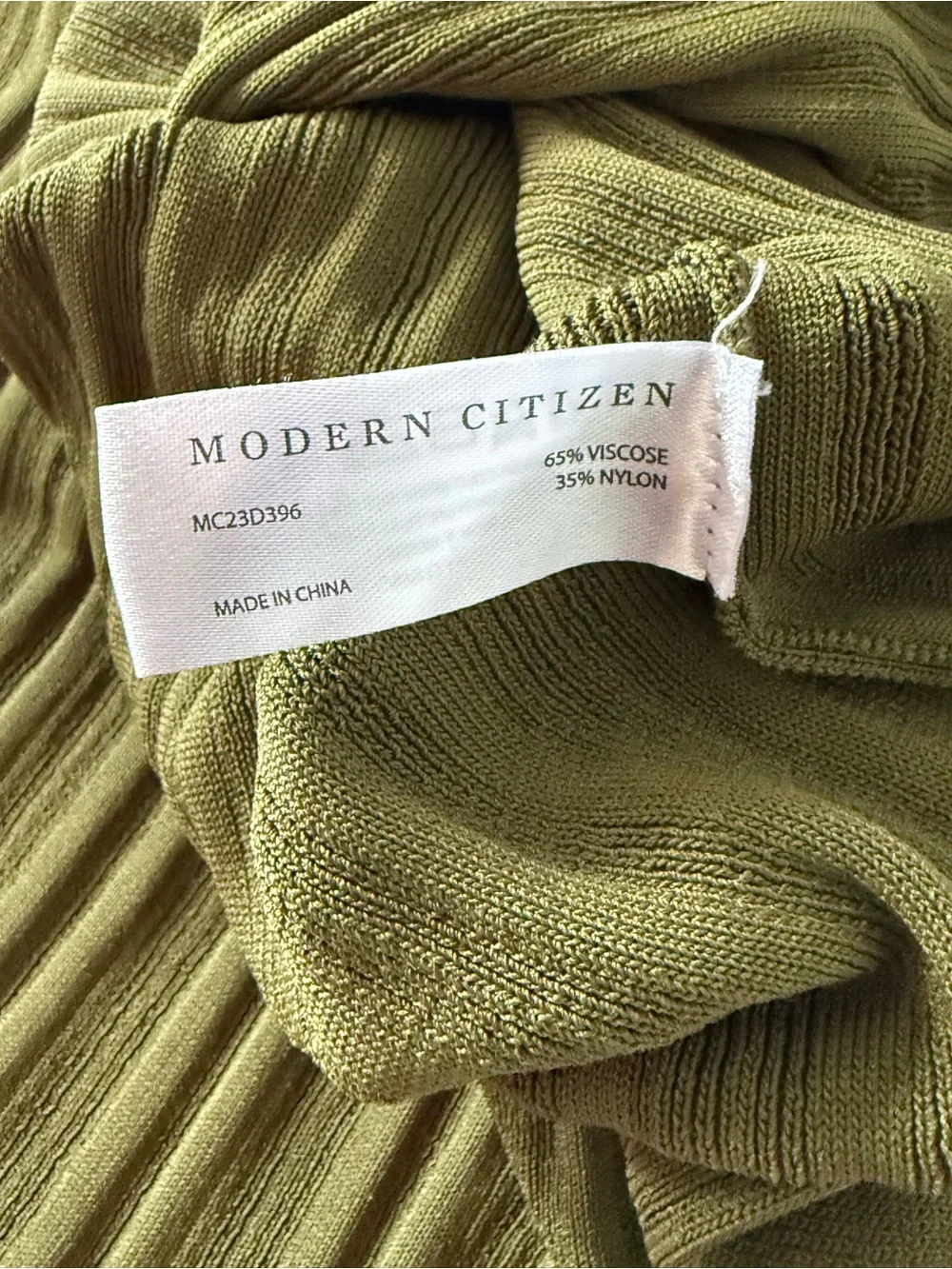 Modern Citizen Olive Green Ribbed Knit V-Neck Maxi Slip Dress